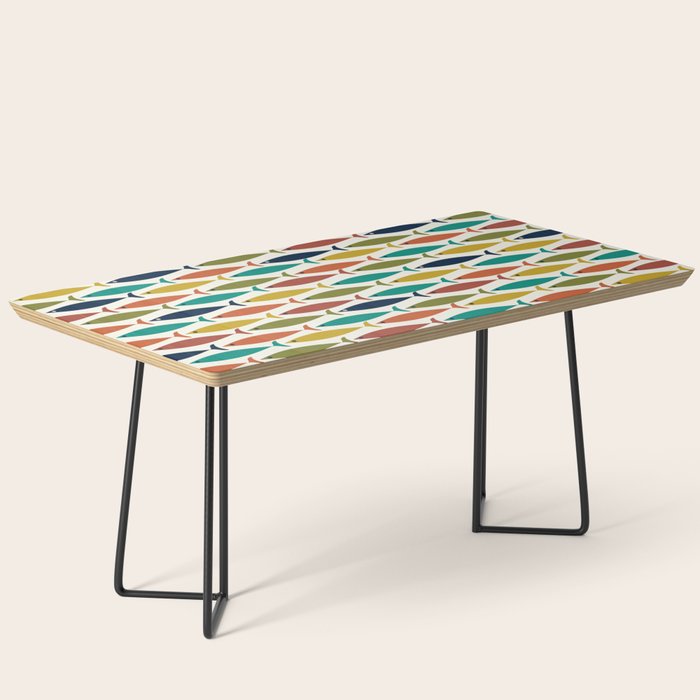 Midcentury Modern Fish Pattern in Mid Mod Teal, Olive, Mustard, Orange on Nearly White Coffee Table Gallery Image 1
