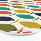 Midcentury Modern Fish Pattern in Mid Mod Teal, Olive, Mustard, Orange on Nearly White Bath Mat Gallery Image 3