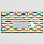 Midcentury Modern Fish Pattern in Mid Mod Teal, Olive, Mustard, Orange on Nearly White Desk Mat Gallery Image 1