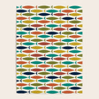 Midcentury Modern Fish Pattern in Mid Mod Teal, Olive, Mustard, Orange on Nearly White Poster Gallery Image 4
