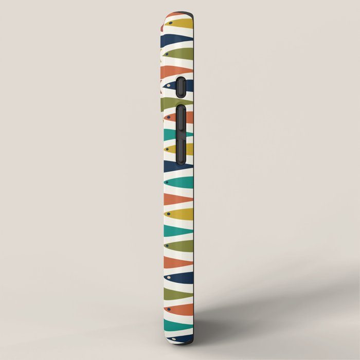 Midcentury Modern Fish Pattern in Mid Mod Teal, Olive, Mustard, Orange on Nearly White iPhone Case Gallery Image 2