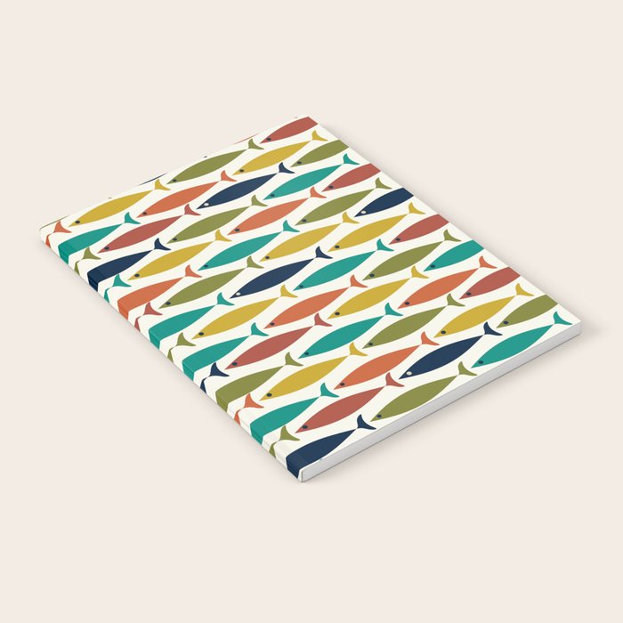 Midcentury Modern Fish Pattern in Mid Mod Teal, Olive, Mustard, Orange on Nearly White Notebook Gallery Image 2