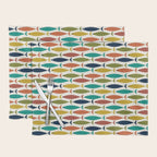 Midcentury Modern Fish Pattern in Mid Mod Teal, Olive, Mustard, Orange on Nearly White Placemat Gallery Image 1