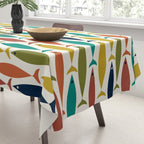 Midcentury Modern Fish Pattern in Mid Mod Teal, Olive, Mustard, Orange on Nearly White Tablecloth Gallery Image 3