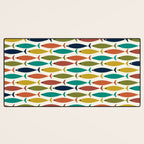 Midcentury Modern Fish Pattern in Mid Mod Teal, Olive, Mustard, Orange on Nearly White Desk Mat Gallery Image 3