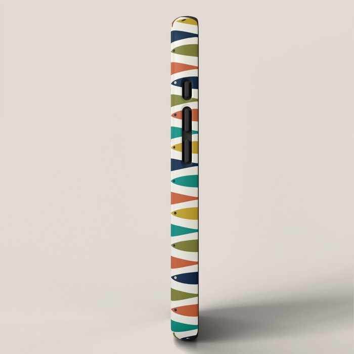 Midcentury Modern Fish Pattern in Mid Mod Teal, Olive, Mustard, Orange on Nearly White iPhone Case Gallery Image 2
