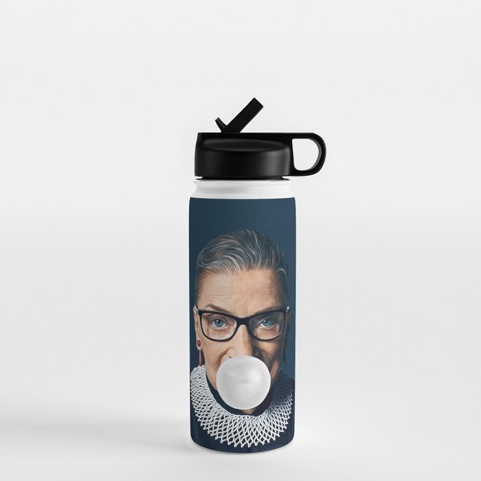 Ruth Bader Ginsburg Blowing White Bubble gum Water Bottle