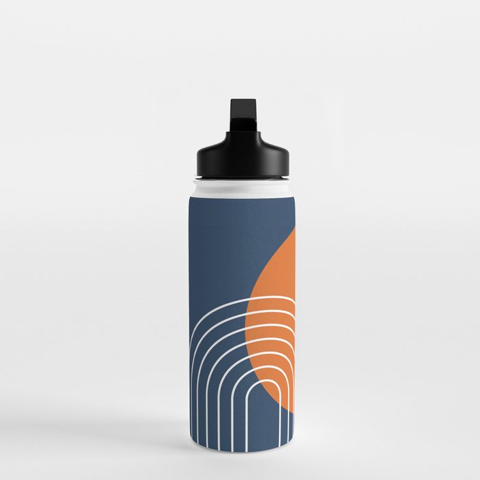 Mid Century Modern Geometric 161 Sun Rainbow abstract in Navy Blue Orange Water Bottle Gallery Image 3