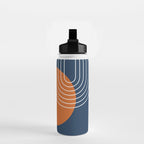 Mid Century Modern Geometric 161 Sun Rainbow abstract in Navy Blue Orange Water Bottle Gallery Image 2