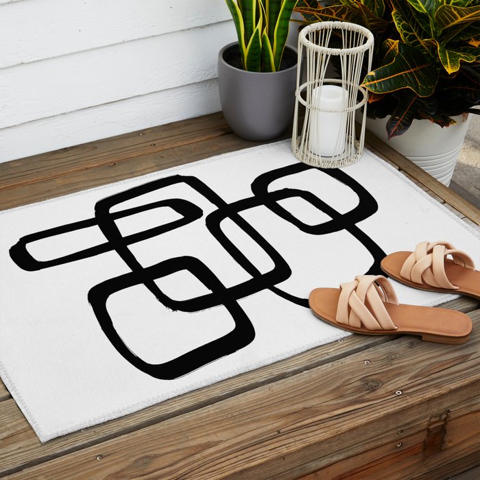 Retro Ink White Background Outdoor Rug Gallery Image 2