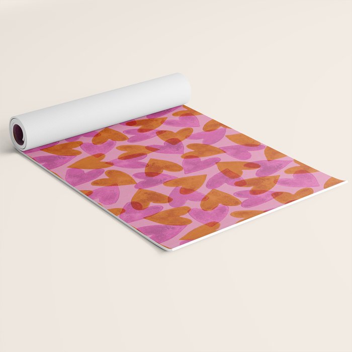Linocut Hearts / Pink & Orange Yoga Mat Gallery Image 2