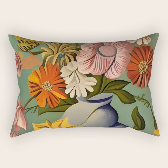 Quirky Abstract Vintage Retro Floral Rectangular Pillow Gallery Image 1