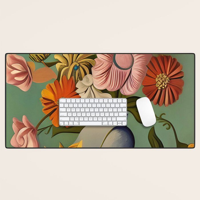 Quirky Abstract Vintage Retro Floral Desk Mat Gallery Image 1