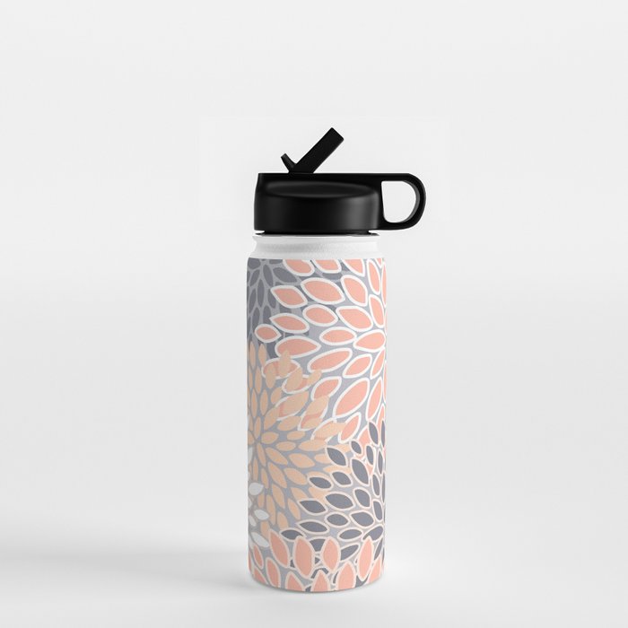 Flowers Abstract Print, Coral, Peach, Gray Water Bottle Gallery Image 1