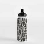 Japanese Seigaiha Wave - Black & White Palette Water Bottle Gallery Image 2