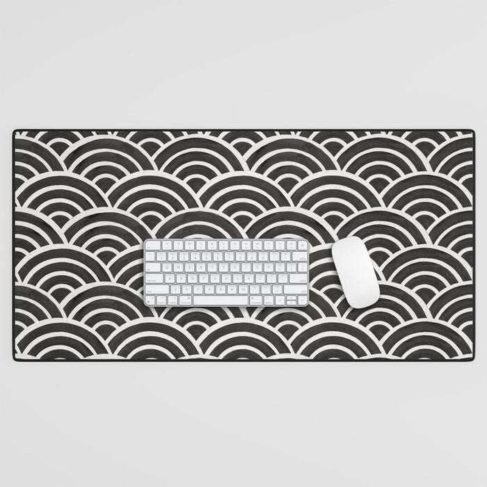 Japanese Seigaiha Wave - Black & White Palette Desk Mat Gallery Image 1
