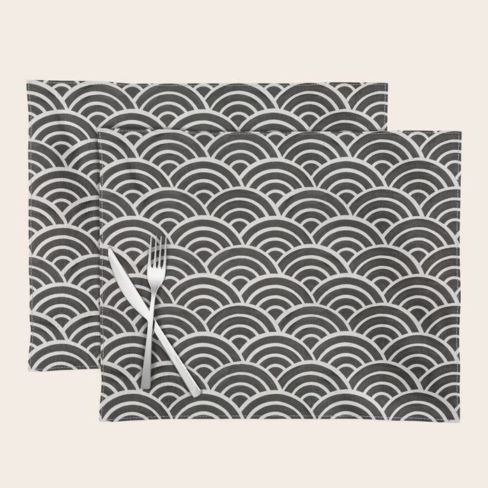Japanese Seigaiha Wave - Black & White Palette Placemat Gallery Image 1