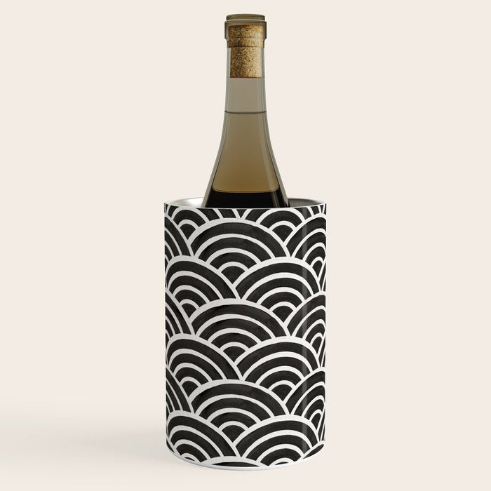 Japanese Seigaiha Wave - Black & White Palette Wine Chiller Gallery Image 2