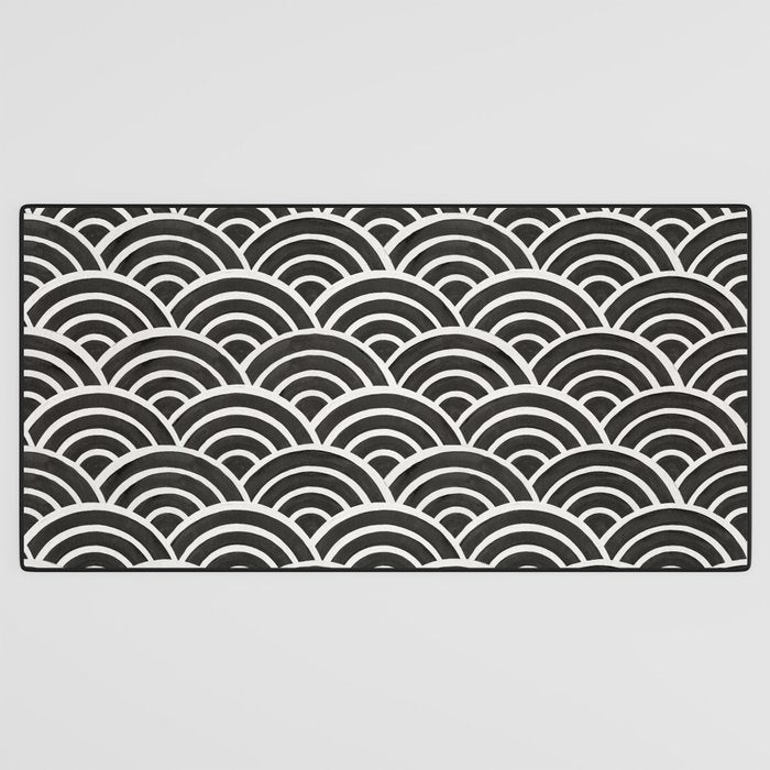 Japanese Seigaiha Wave - Black & White Palette Desk Mat Gallery Image 3