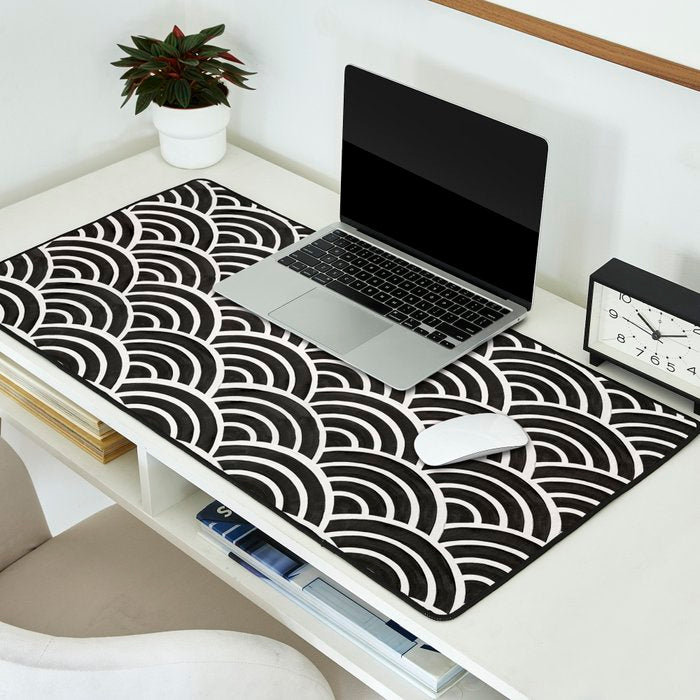 Japanese Seigaiha Wave - Black & White Palette Desk Mat Gallery Image 2