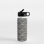 Japanese Seigaiha Wave - Black & White Palette Water Bottle Gallery Image 1