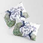 Chinoiserie Peacock Blue & White Floral Pillow Sham Gallery Image 3