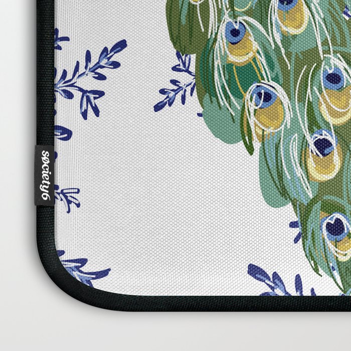 Chinoiserie Peacock Blue & White Floral Laptop Sleeve Gallery Image 3