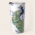 Chinoiserie Peacock Blue & White Floral Travel Mug Gallery Image 3