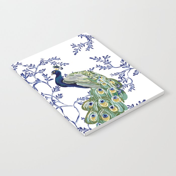 Chinoiserie Peacock Blue & White Floral Notebook Gallery Image 2