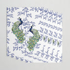 Chinoiserie Peacock Blue & White Floral Wrapping Paper Gallery Image 3