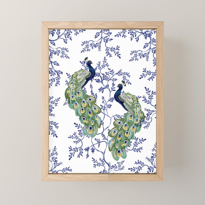 Chinoiserie Peacock Blue & White Floral Mini Art Print Gallery Image 1