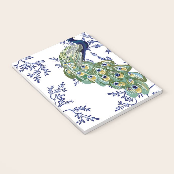 Chinoiserie Peacock Blue & White Floral Notebook Gallery Image 3