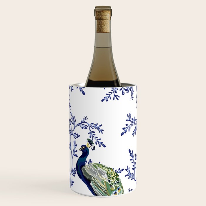 Chinoiserie Peacock Blue & White Floral Wine Chiller Gallery Image 3