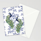 Chinoiserie Peacock Blue & White Floral Stationery Card Gallery Image 2