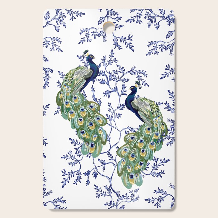 Chinoiserie Peacock Blue & White Floral Cutting Board