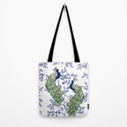Chinoiserie Peacock Blue & White Floral Tote Bag Gallery Image 2