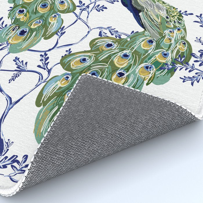 Chinoiserie Peacock Blue & White Floral Rug Gallery Image 4