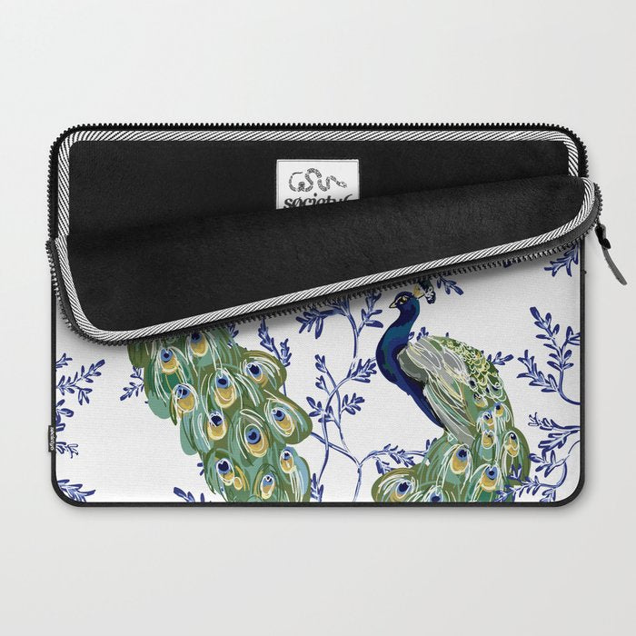 Chinoiserie Peacock Blue & White Floral Laptop Sleeve Gallery Image 2