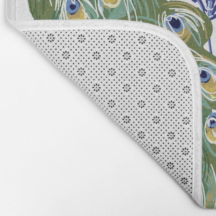 Chinoiserie Peacock Blue & White Floral Bath Mat Gallery Image 2