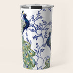 Chinoiserie Peacock Blue & White Floral Travel Mug Gallery Image 1