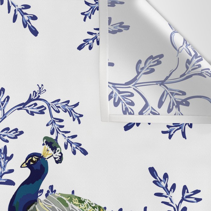 Chinoiserie Peacock Blue & White Floral Wall Tapestry Gallery Image 3