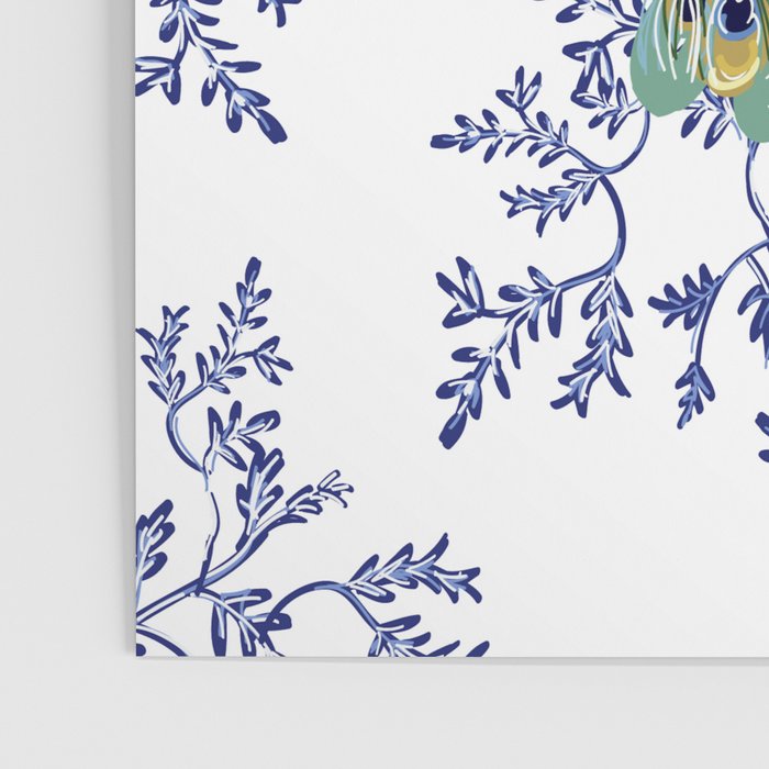 Chinoiserie Peacock Blue & White Floral Poster Gallery Image 3