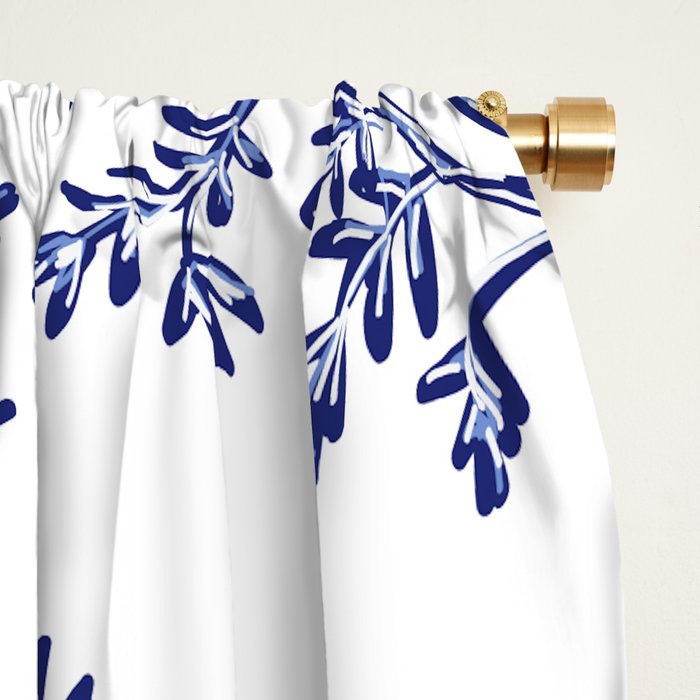Chinoiserie Peacock Blue & White Floral Window Curtain Gallery Image 2