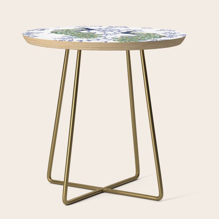 Chinoiserie Peacock Blue & White Floral Side Table Gallery Image 1