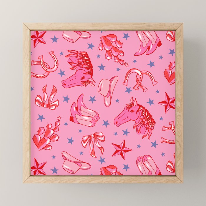 Cowgirl Christmas - pink and red Mini Art Print Gallery Image 1