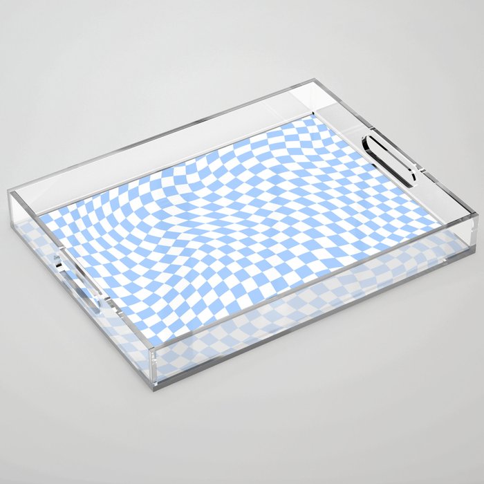 Pastel Blue Twisted Swirl Checkered Squares  Acrylic Tray Gallery Image 1