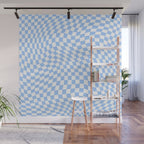 Pastel Blue Twisted Swirl Checkered Squares  Wall Mural Gallery Image 1