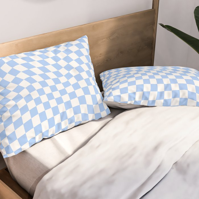 Pastel Blue Twisted Swirl Checkered Squares  Pillow Sham Gallery Image 2