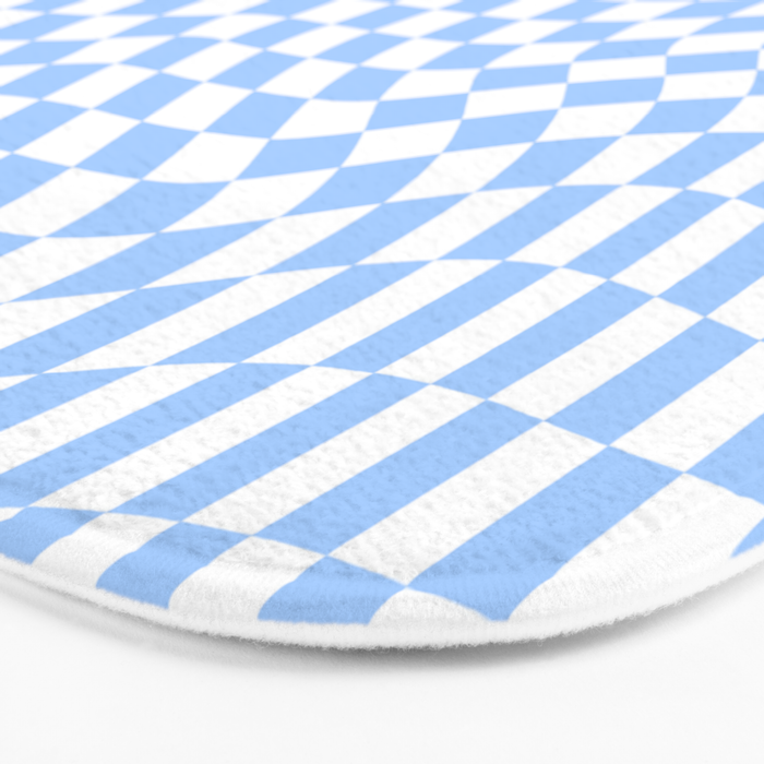 Pastel Blue Twisted Swirl Checkered Squares  Bath Mat Gallery Image 3