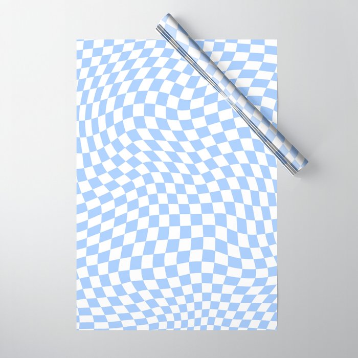Pastel Blue Twisted Swirl Checkered Squares  Wrapping Paper Gallery Image 1